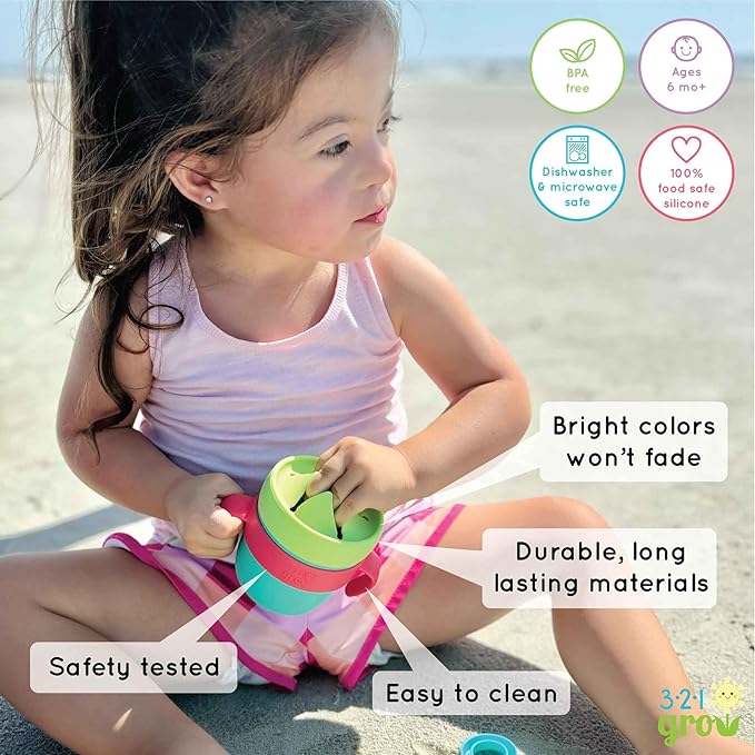 Easy Learn Drink and Snack Set – Baby + Toddler Silicone Learning Cup & Snack Set, Training Cup for Straw and Open Cup Independence – Dishwasher Safe (Ocean)