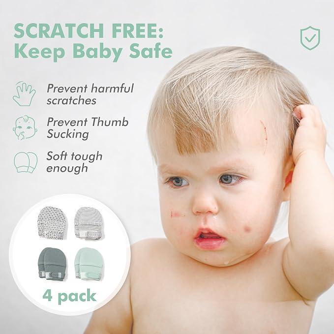 Baby Newborn No Scratch Mittens Stay On, 100% Cotton Adjustable 0-12M | Soft - Image 2