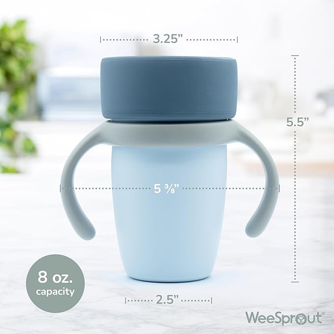WeeSprout Baby Training Cup - Silicone Sippy Cup with Removable Handles for Weaning Off Bottle - Transition Spill-Proof Toddler Cups - No-Spill Design (Pastel Pink/Hot Pink/Light Gray)