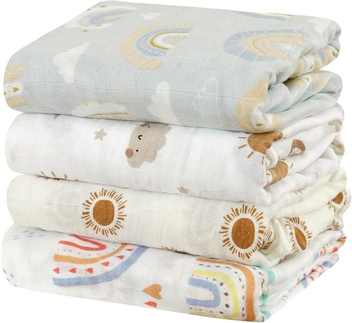 4 Set Muslin Swaddle Blankets Receiving Blanket by CoolaPeach