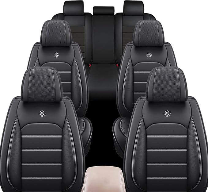 JOJ Car Seat Cover Fit for Toyota Highlander 2001-2025,7 Seat Car Seat Cover,No-Slip Waterproof Breathable Faux Leather Automotive Seat Covers Auto Interior Covers,Full Set,Black