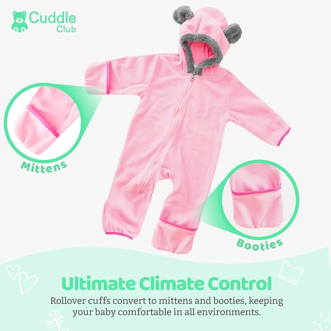 Cuddle Club Fleece Baby Bunting Bodysuit Hoodie, Newborn - Image 3