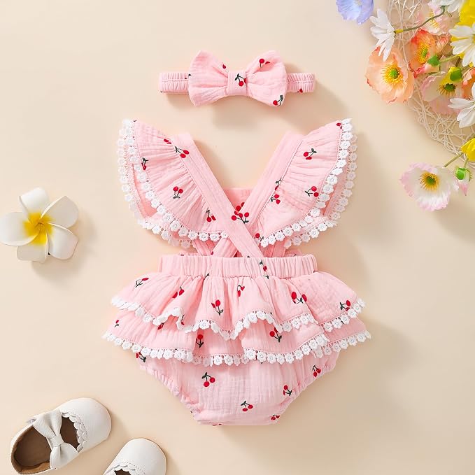 Baby Girl Summer Clothes Infant Girls Romper Dress | Ruffle Sleeve, Cotton Linen - Image 3