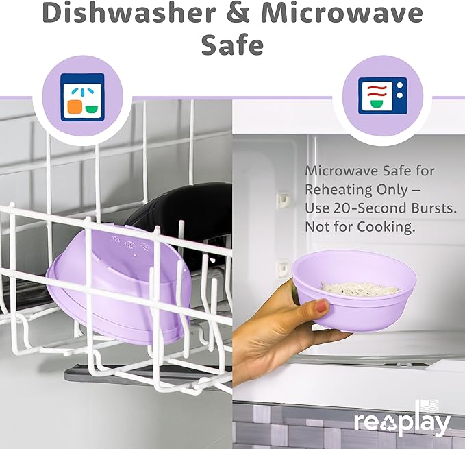 Re-Play 12 oz. Toddler Bowls Set of 4 - Kids Deep-Walled, Durable & Reusable Snack and Meal Bowls, Dishwasher & Microwave Safe, BPA-Free, Made in USA from Recycled Plastic, Mermaid