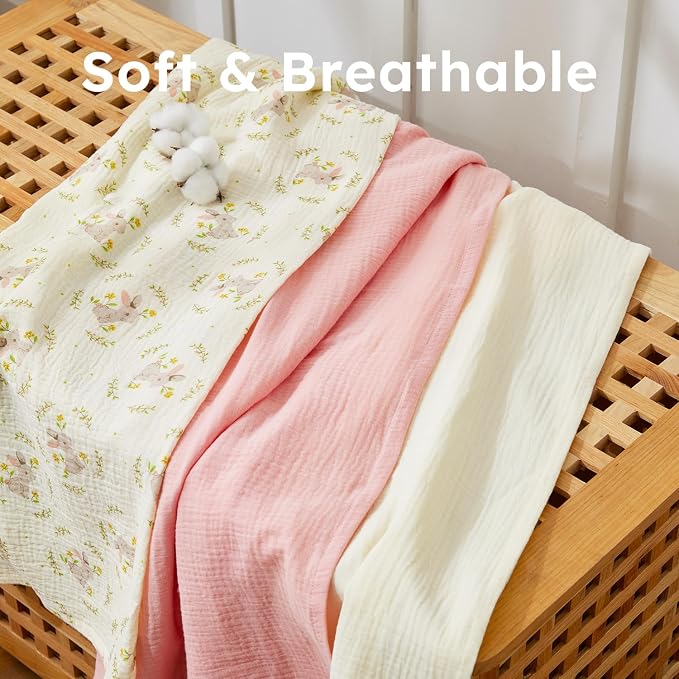 5 Pack Muslin Swaddle Blankets & Baby Burp Cloths, Soft & Breathable Cotton - Image 2