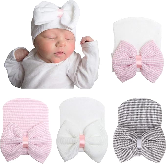 Newborn Baby Girl Hats with Bow No Scratch Cotton Toddler Infant Hat Beanie by AQOKKA