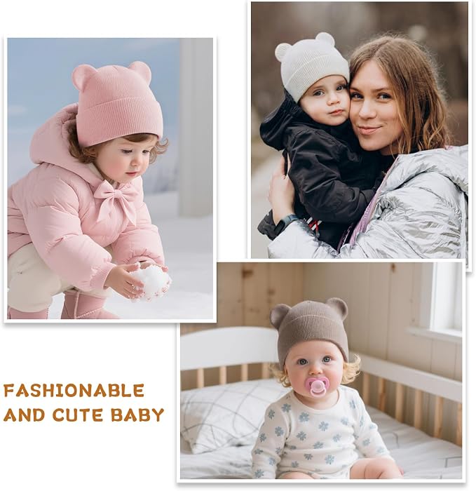 Baby Winter Beanie Hat, Kids Cute Bear Ears Soft Knit Beanie - Image 6