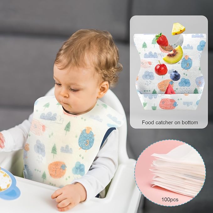 Shinymoon 100 Pcs Disposable Baby Bibs Individual Wrapped Travel Bibs - Image 2