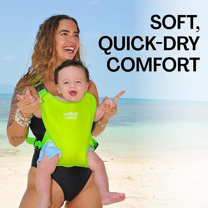 WaterLand Baby Carrier - Innovative Carrier You Can Use Both in Water & Land - Waterproof Infant Chest Holder with Adjustable Straps, Lightweight Toddler Harness for Pool & Beach (KeylimeGreen)
