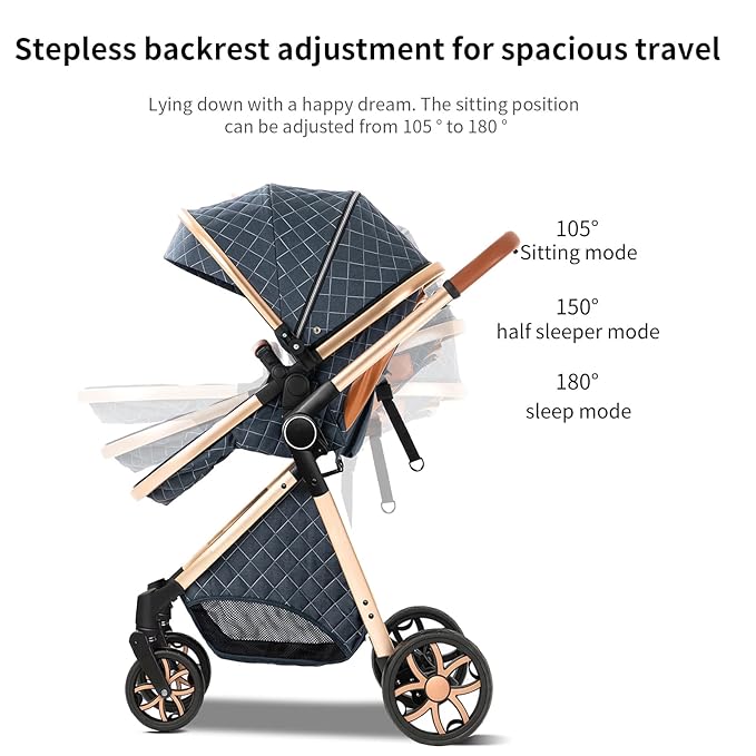 2 in 1 Baby Stroller with Bassinet Mode, Reversible Infant Pram, One-Click Folding, Newborn Travel Stroller, Convertible Toddler Standard Pram Carriage (X2US-Pink)