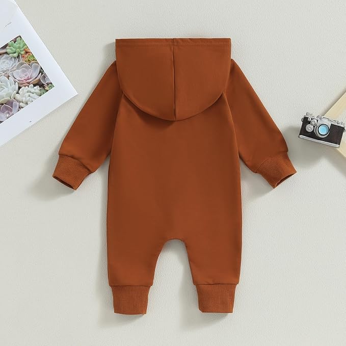 Infant Baby Boy Girl Clothes Solid Hoodie Romper Zip Up Long Sleeve Hooded - Image 3