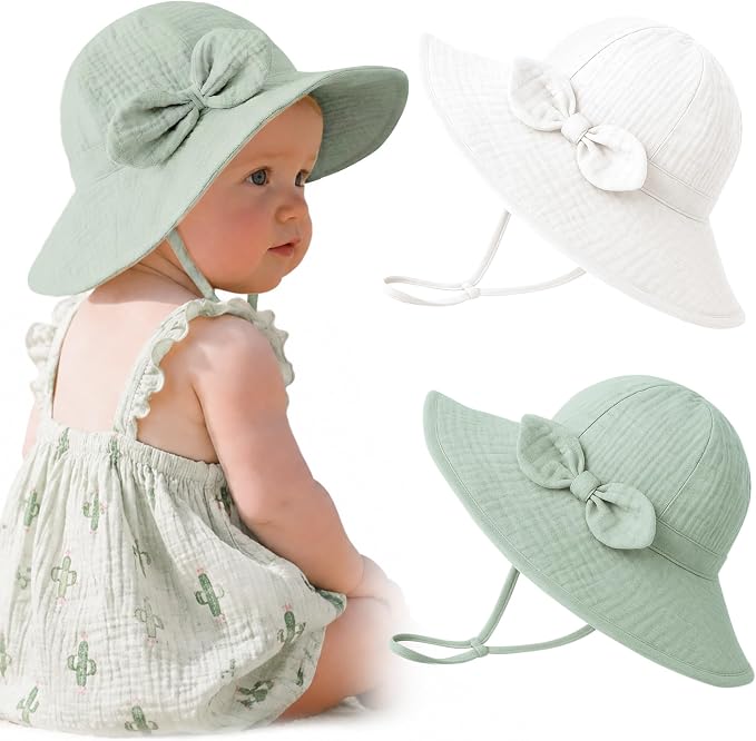 Konssy 2-Pack Muslin Baby Sun Hats by Konssy