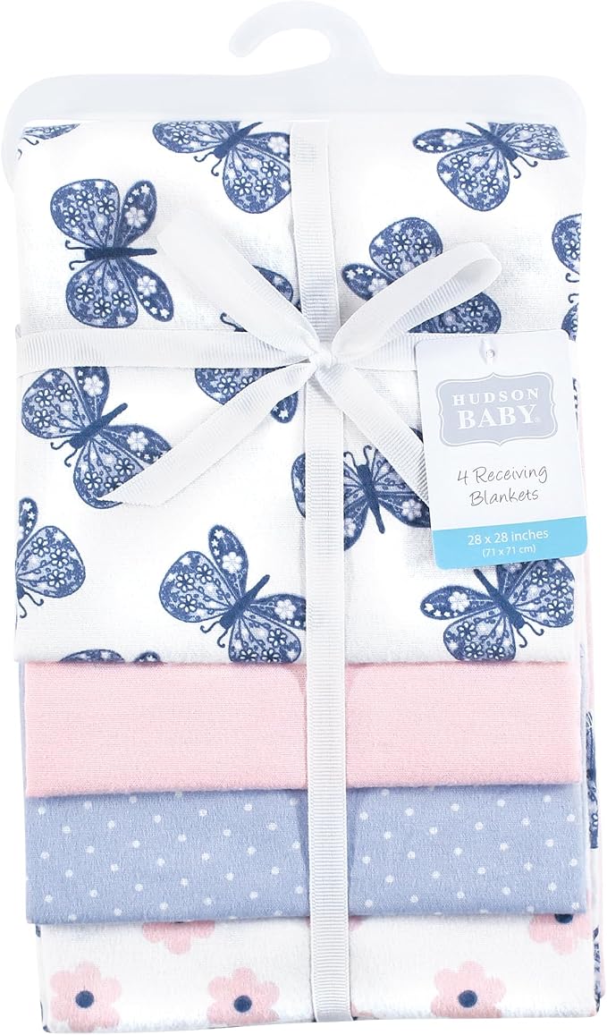 Hudson Baby Unisex Baby Cotton Flannel Receiving Blankets 4-Pack, Beautiful - Image 2