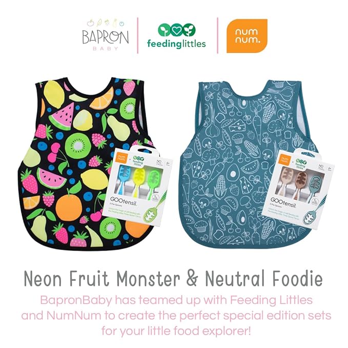 BapronBaby Neon Fruit Monster Bapron - No Neck Tie Safer Bib for Baby & Toddler - Soft Waterproof Stain Resistant - Machine Washable - Sz Preschool 3-5yrs
