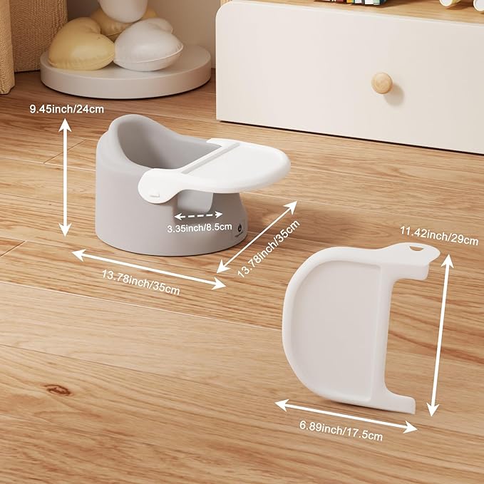 Baby Floor Seat with Removable Tray – Portable Feeding & Activity Booster Seat for Infants, Ideal for Sitting, Mealtime Support, and Playtime, Gray