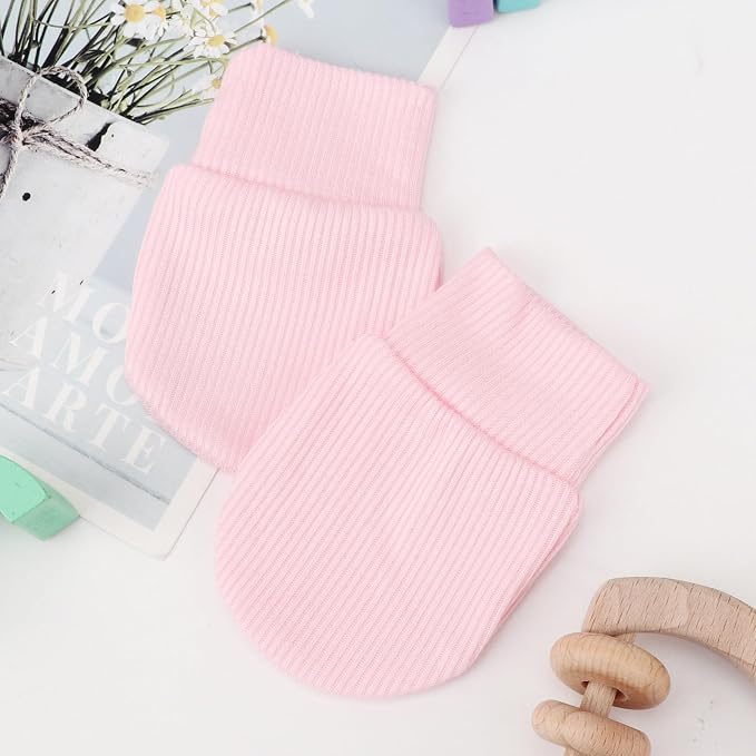 AQOKKA Newborn Baby Mittens No Scratch Cotton Elastic Wrist Gloves Infant - Image 6