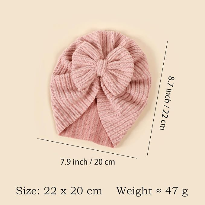 Baby Girls Hair Bow Turban Hat 6PCS Set, Top Bowknot Head Wrap Beanie India Caps - Image 2