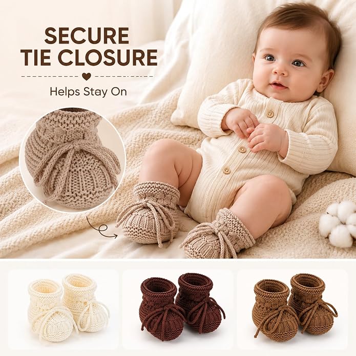 gisgfim 4 Pairs Knitted Baby Booties Newborn Walking Shoes Cotton Bootie Cozy - Image 5