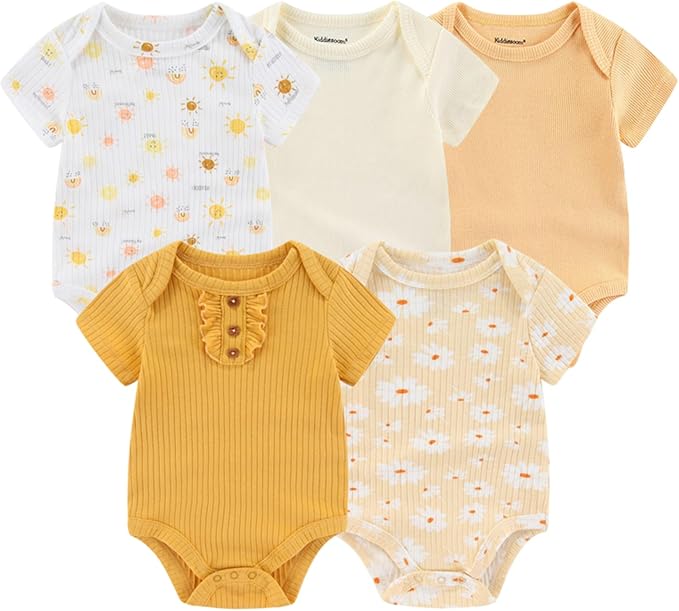 Kiddiezoom Newborn Baby Unisex Cotton One-Piece Bodysuits Baby Gift 5-Pack Baby by Kiddiezoom