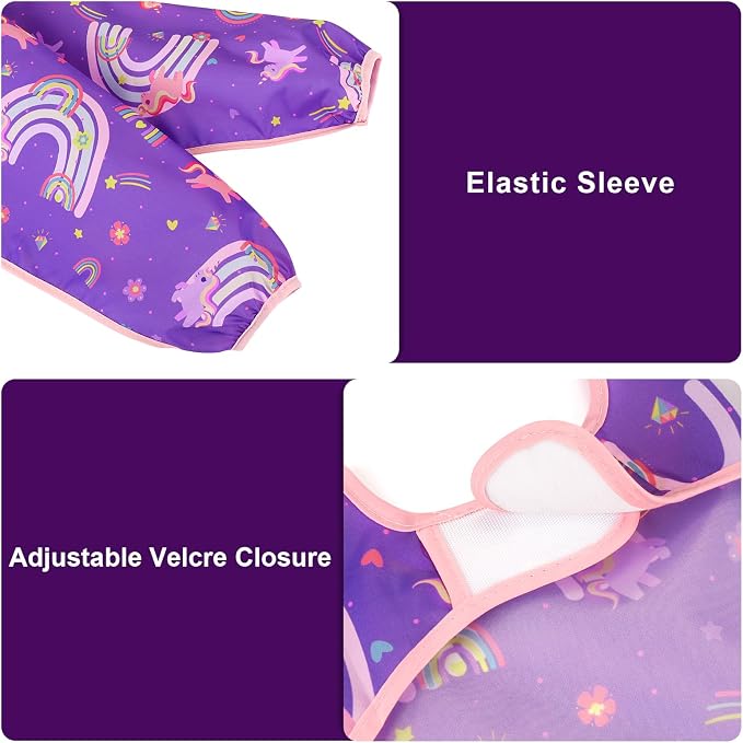 Accmor 4 Pack Long Sleeve Bibs, Baby Smock Waterproof Full Sleeved Bib - Image 3