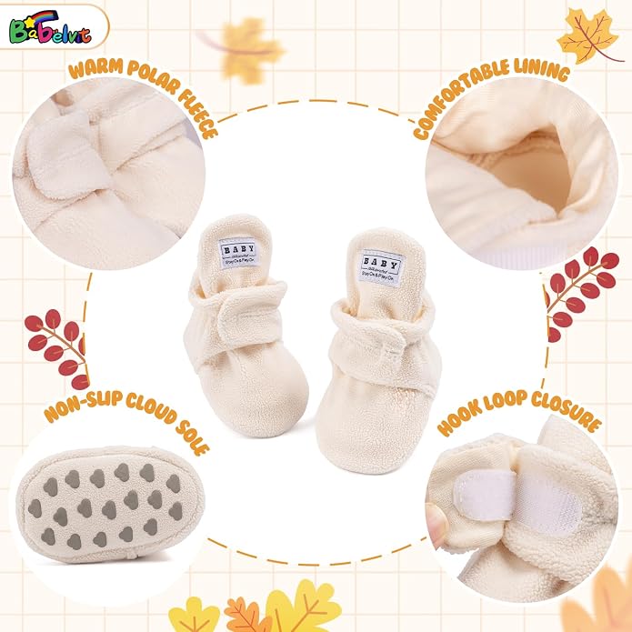 Babelvit Newborn Baby Boy Girl Soft Fleece Booties Stay On Infant Slippers - Image 5
