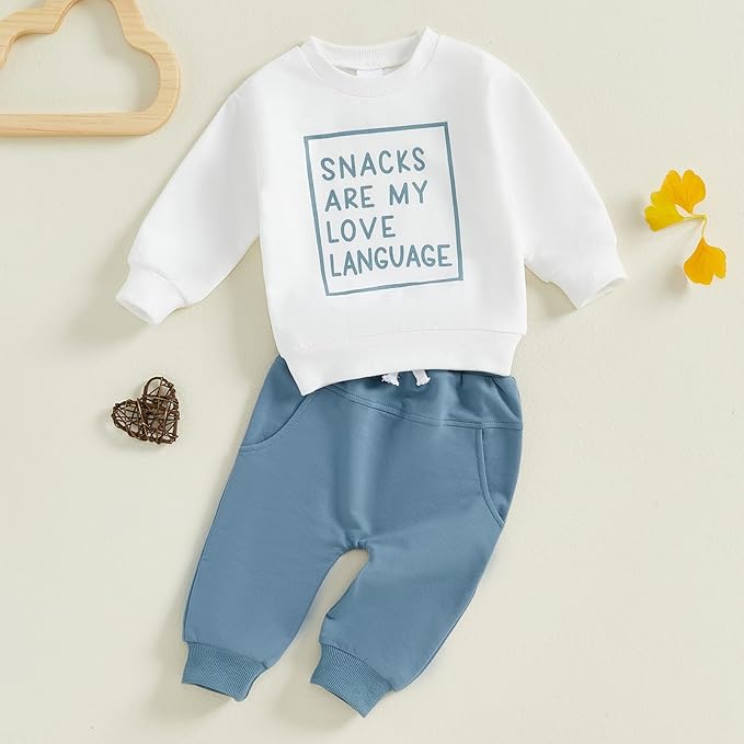 Toddler Baby Boy Fall Winter Outfit Long Sleeve Letter Print Sweatshirts and Jogger Pants Infant Boy Clothes