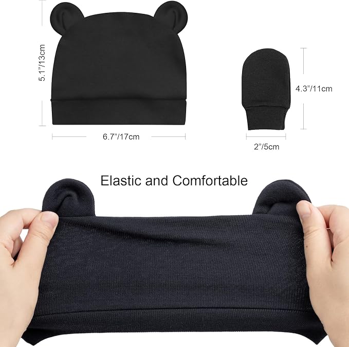 Newborn Baby Hat and Mittens Set Bear Ears Toddler Infant Beanie Caps Newborn - Image 2