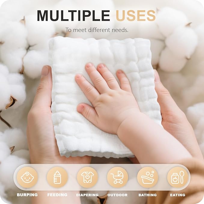Cuddle Campus Baby Washcloths 6 Packs, Muslin Washcloths Baby, Cotton Burp - Image 5