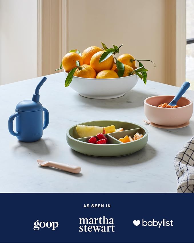 Lalo Little Cup, Non-Toxic Silicone Straw Cup with Handles - Baby and Toddler Sippy Cup - Mini Cup and Straw Training System, 4oz, Oatmeal