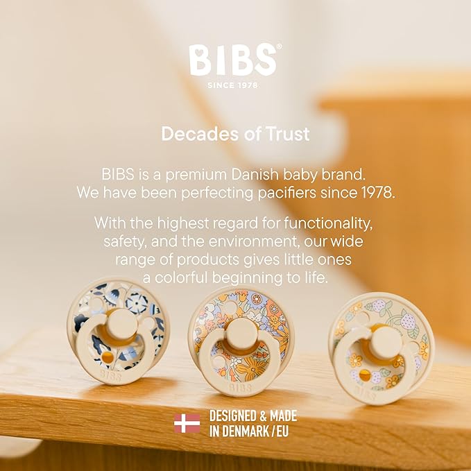 BIBS Colour Liberty Soother 2-Pack, BPA Free Dummy Pacifier, Round Nipple. Natural Rubber Latex, Made in Denmark, Size 2 (6-18 Months), Bobo Ivory Mix