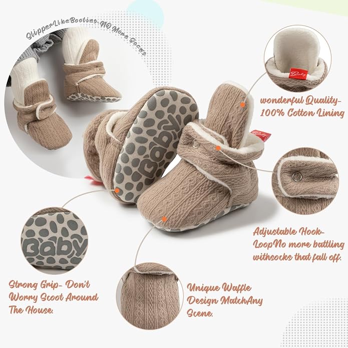Infant Baby Boys Girls Cozy Fleece Booties Stay on Slippers Non Slip Soft - Image 5