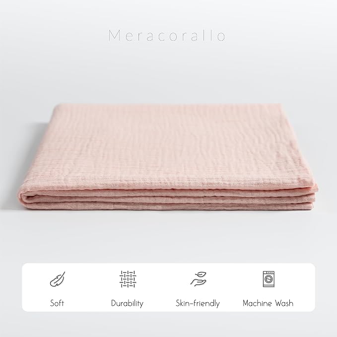 Meracorallo Muslin Swaddle Blanket, 100% Cotton, Peach Pink | Soft Breathable - Image 4