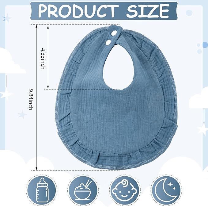 Kenning 18 Pcs Baby Muslin Drool Bibs Ruffle Snap Button - Image 2