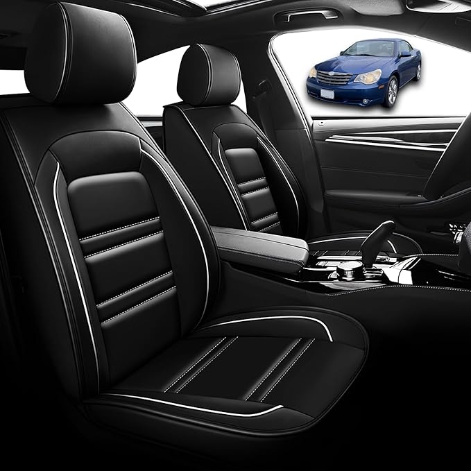 Seat Cover for Chrysler Car Sebring 2000-2010 | Car Seat Covers Front Seats, Waterproof Seat Protectors, Automotive Front Seat Covers (Front Seat, Black&White Line)
