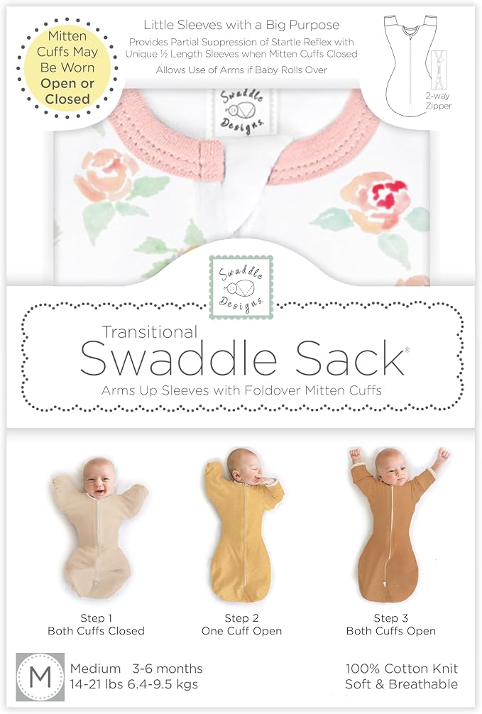 SwaddleDesigns Transitional Swaddle Sack, Arms Up Half-Length Sleeve & Mitten - Image 2