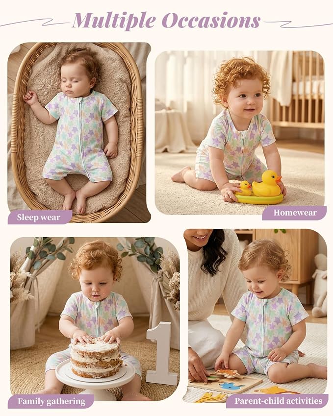 Bafeicao Baby Girl 2 Pack Bamboo Viscose Sleeper Romper | Short Sleeve - Image 5