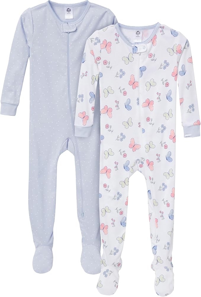 Gerber Baby Girls 2-Pack Footed Pajamas by Gerber