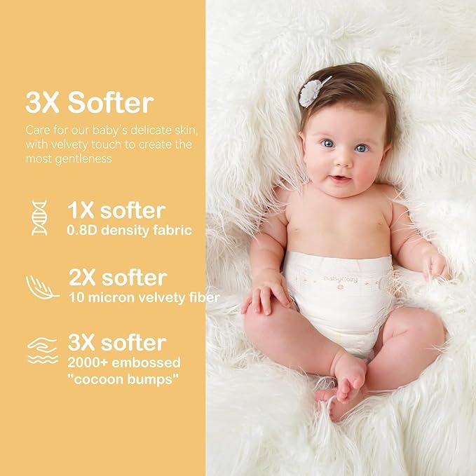 Babycozy Boucy Newborn Diapers for Sensitive Skin, Hypoallergenic Disposable Plain White Diapers Without Chlorine, Soft Diaper for Baby&Infant&Preemie, Size 1(8-14lb) 82 Count