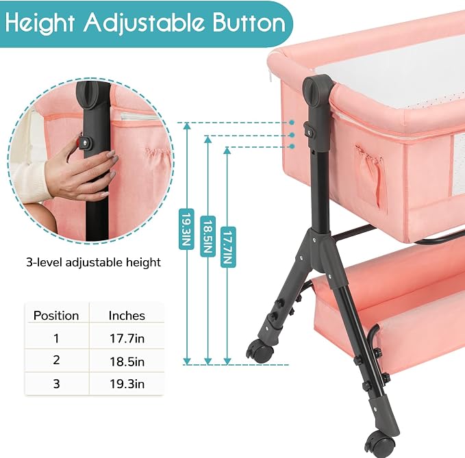 BCOL Baby Bassinet Sleeper, Adjustable Baby Crib, Rocking Bassinets Bedside - Image 2