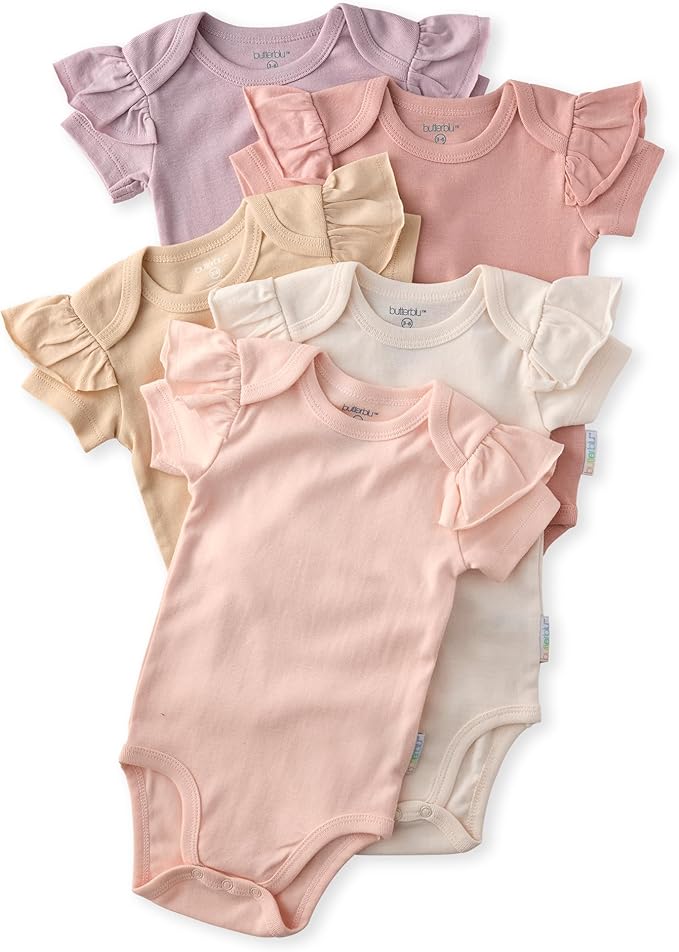 Butterblu Rory 10-Pack Short Sleeve Ruffle Bodysuits 100% Cotton | GOTS by Butterblu