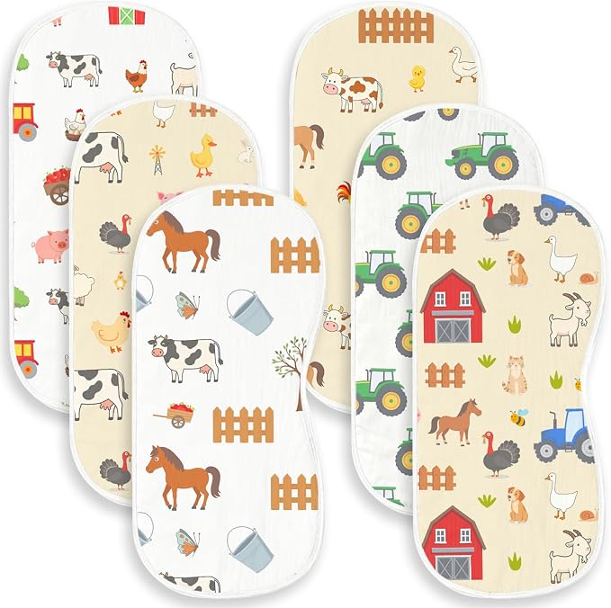 6 Pack Farm Burp Cloths Baby Boys Girls by Spriggenix