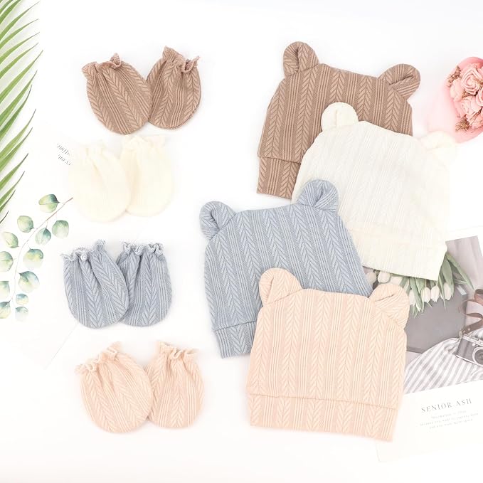 Newborn Baby Hat and Mittens Set Bear Ears Toddler Infant Beanie Caps Newborn - Image 6