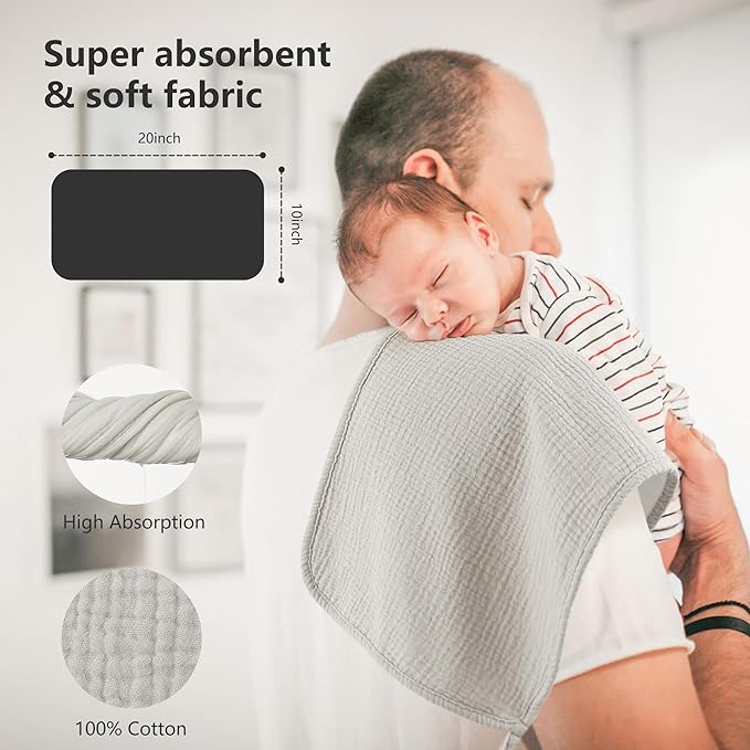 Bearmoss Muslin Burp Cloths, 100% Cotton Baby Burping Clothes, Large Extra Soft - Image 5