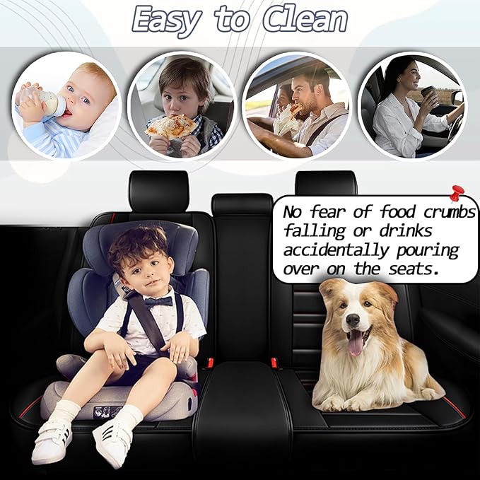 Seat Covers for Honda Accord 2003-2025 | 5-Seats Leather Seat Covers, Easy to Install Automotive Seat Covers Full Set (Full Set, Black&Red Line)