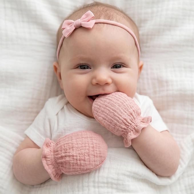 Pro Goleem Muslin Baby Mittens for Newborn, 100% Cotton No Scratch Soft - Image 2