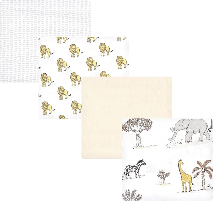 Hudson Baby Unisex Baby Cotton Flannel Receiving Blankets, Neutral Safari World by HudsonBaby
