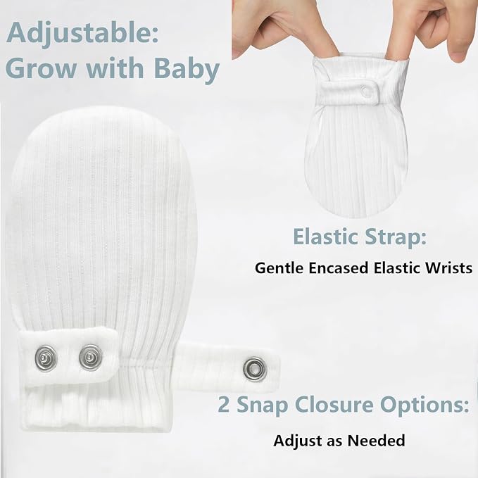 Baby Newborn No Scratch Mittens Stay On Cotton Gloves 0-12 Months | Organic - Image 3