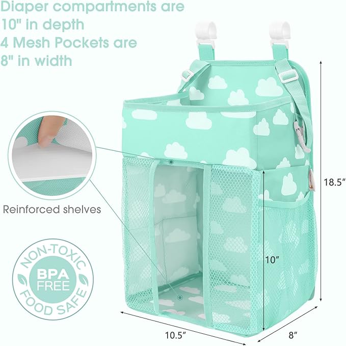 Maliton Hanging Diaper Caddy Organizer - Diaper Stacker Organizer for Changing Table, Crib, Playard & Nursery Organization Diaper Holder Baby Shower Gifts for Newborn (Blue-Green)
