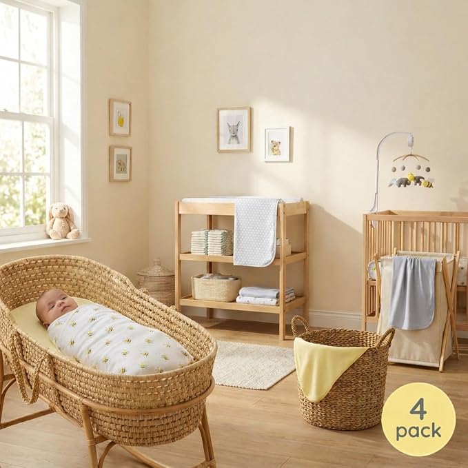 EVERYDAY KIDS 4 Pack of Soft Flannel Receiving Baby Blanket Set - Image 3