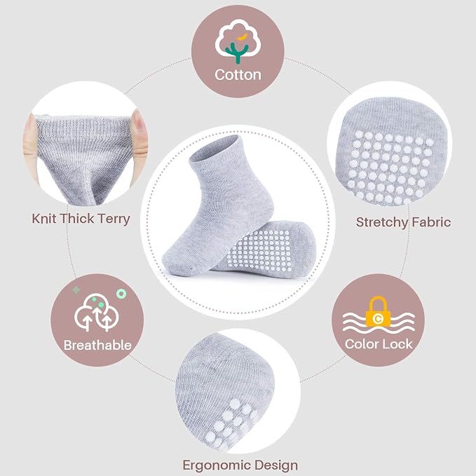 Baby Toddlers Crew Socks with Non-Slip Grip 12 Pack Cotton Stretch Socks | Soft - Image 4
